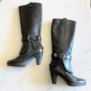 New! Blondo Canada tall black leather boots, waterproof, platform heels, buckles
